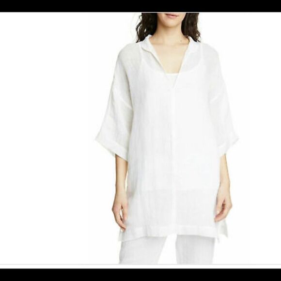 NWT EILEEN FISHER ORGANIC LINEN GAUZE WHITE TUNIC TOP‎ SIZE XXS/XS TTP/TP - Picture 1 of 7